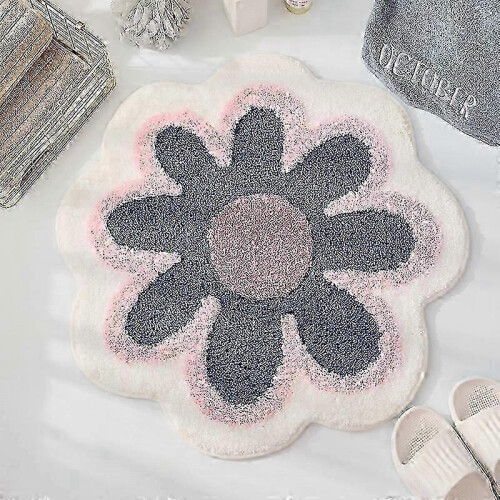 (100x100CM, Blue) Thick and Absorbent Cashmere Flower Patterned Round Area Rug