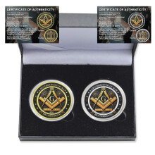 Masonic Challenge Coin Set with Gift Box and Certificate, Freemason Brotherhood Collectible Coins