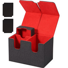 Double Deck Trading Card Storage Box with Dice Tray and Dividers, Holds 200+ Sleeved Cards