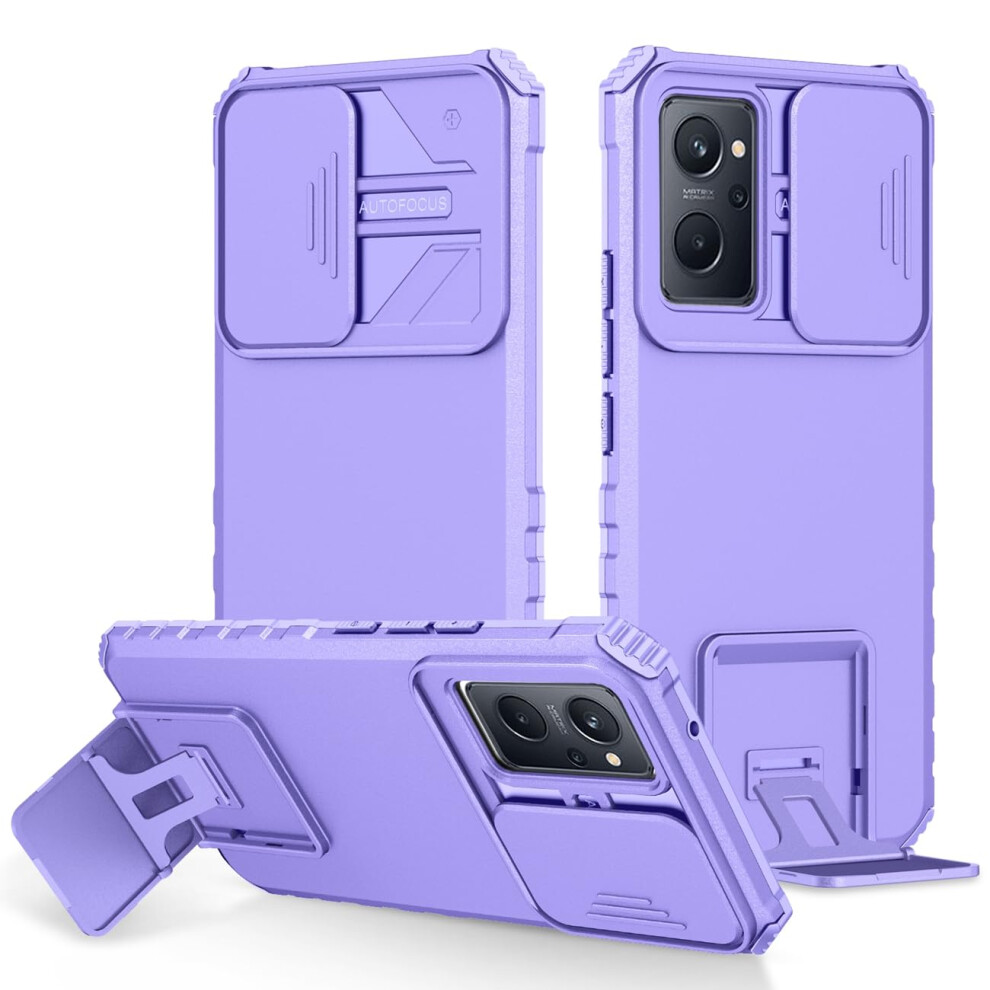 Case For Realme 9I, Shockproof Military Armor Cover For Oppo A76 With Sliding Camera Lens Protector And Kickstand Â Purple 9351714455909