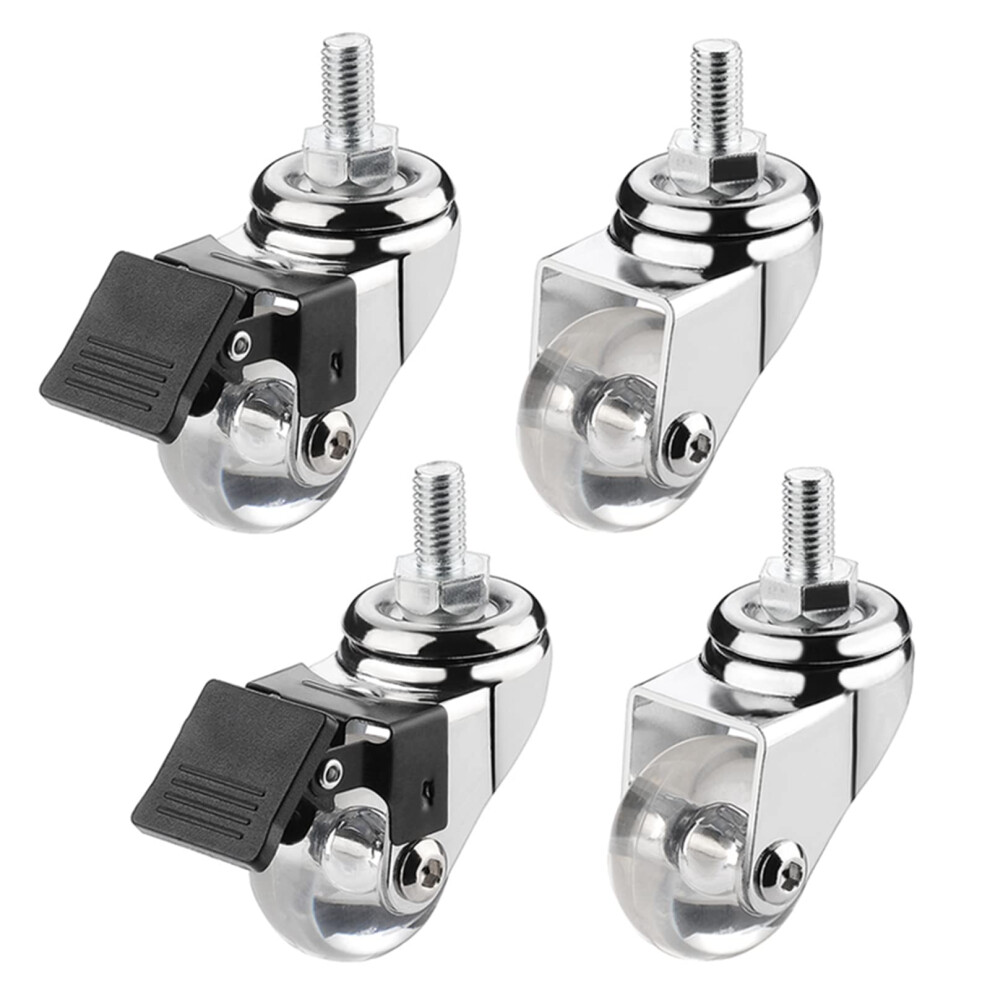 1.5 Inch Threaded Stem Caster Wheels Set Of 4, Transparent Polyurethane Heavy Duty Swivel Casters For Furniture 9330225306191