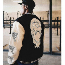 (L, 13) Street Vintage Clothing Skull Embroidered Baseball Jacket Men's American Patchwork Letter Embroidered Loose Jacket Men's Fashion