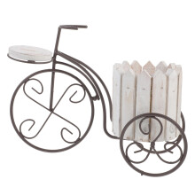 Bicycle Plant Stand Iron Flower Pot Holder with Unique Bike Design and Wooden Accents for Indoor Outdoor Decor