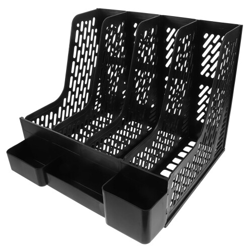 Plastic File Organizer A4 Document Storage Rack with MultiCompartment Layout for Office Desk