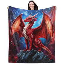 Red Dragon Throw Blanket 60x50 Lightweight Soft Flannel for Teens Cozy Decorative Bedding