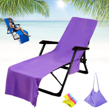 Extra Long Sun Lounger Beach Towel with Pockets, Quick Dry Purple Towel for Pool and Sunbathing