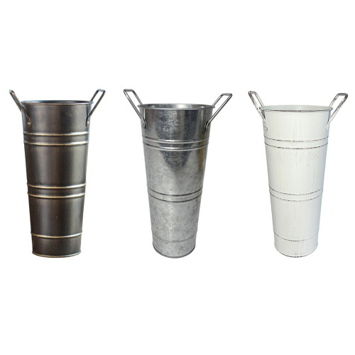 Galvanized Flower Bucket with Handle Farmhouse Decorative-White 1