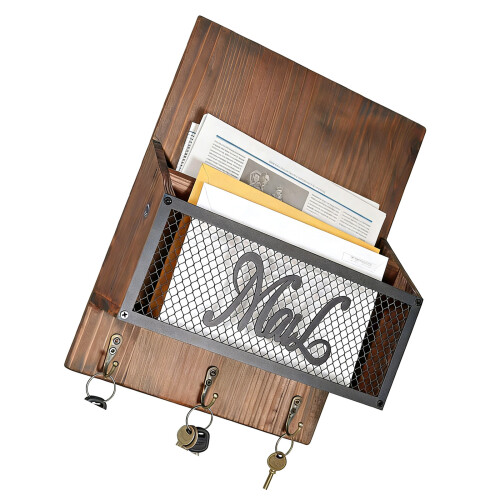 Rustics Inspires Wood Wall Mount Mail Sorter With 3-dark brown