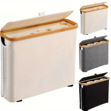 Large Capacity Toilet Paper Storage Basket with Dustproof Lid, Freestanding Beige Bathroom Organizer