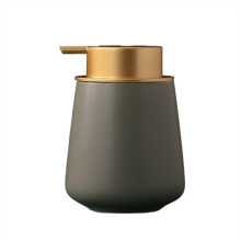Modern Gray Ceramic Soap Dispenser with EasyPress Golden Pump, Refillable Bathroom and Kitchen Use