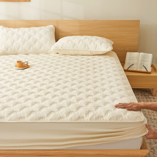 Twin XL Fitted Sheet Beige Quilted Mattress Protector, Soft Microfiber Deep Pocket Elastic Fit 2