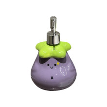 Purple Ceramic Soap Dispenser Set with Playful Eggplant Motif, 2Piece Refillable Bathroom Accessory