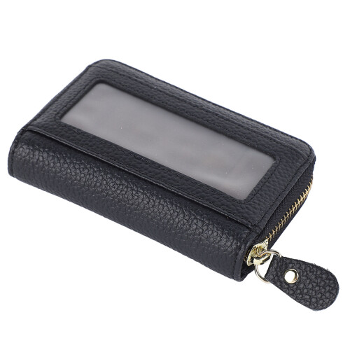 Card Wallet Black Leather 10 Slots Zipper Compact 1