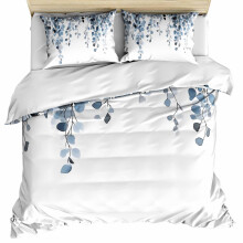 Eucalyptus Duvet Cover Twin Size Set with Pillowcases, Blue Gray Watercolor Leaves Soft Breathable Fabric