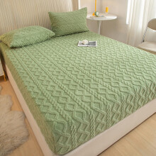 Velvet Thicken Fitted Sheet Queen Size Mattress Protector, Warm Soft Bed Cover Green 150x200cm