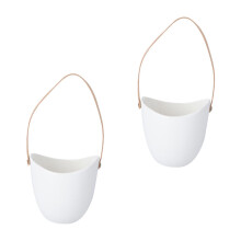 2pcs White Hanging Ceramic Planter Set with Drainage for Indoor Succulent Plants Balcony Decor