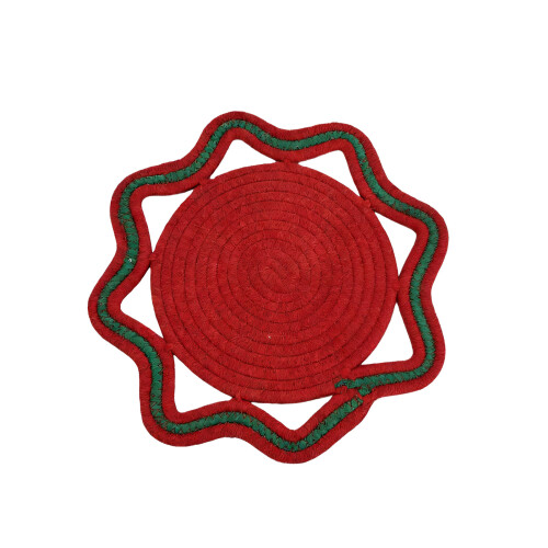 Napperon décoratif octogonal résistant à la-rouge et vert 18cm