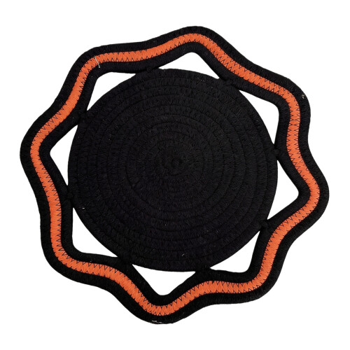 Napperon octogonal décoratif, tapis de Table- orange noir. 30 cm