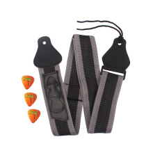 Adjustable Guitar Strap with Pick Holder Leather Ends for Electric Acoustic Bass Gray Black