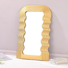(gold) Aesthetic Wave Pattern Irregular Frame Mirror, Decorative Desk Wall Mirror For Living Room Bedroom Hallway Home Decor