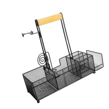 Traditional Metal And Timber Serving Tray With Multiple Storage