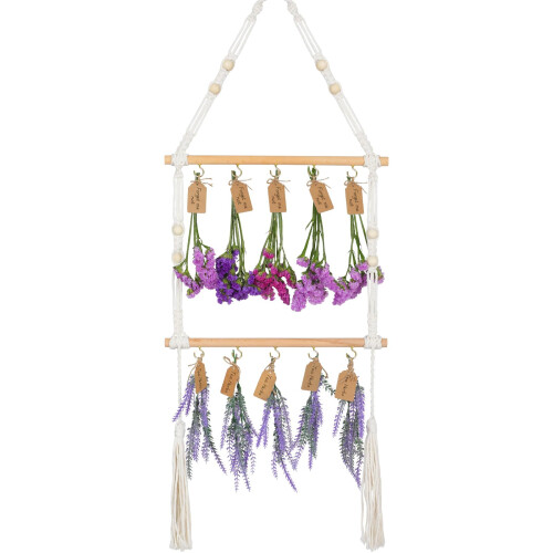 2 Tier Hanging Herb Drying Rack Handwoven Boho Style Dryer with Adjustable Hanging System and Gift Tags