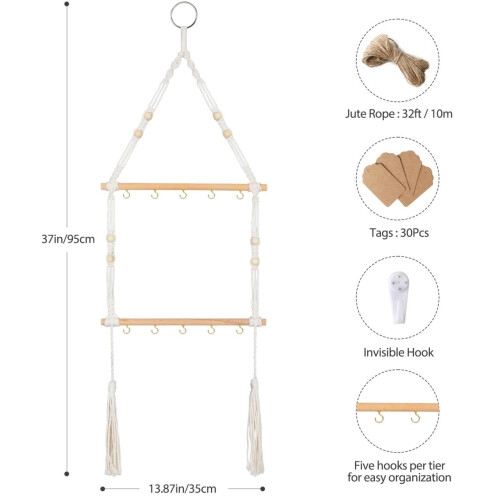 2 Tier Hanging Herb Drying Rack Handwoven Boho Style Dryer with Adjustable Hanging System and Gift Tags 1
