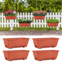 16.9 Inch Railing Planter Box Set with RustResistant Metal Brackets and Drainage for Balcony Garden Fence, Red