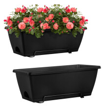 Hanging Railing Planters for Outdoor Plants, Durable Balcony Planter Boxes with Metal Brackets, Black Set of 2