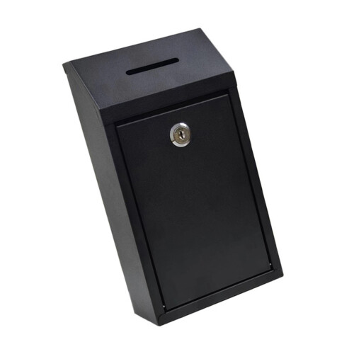Metal Donation Box with Practical Lock Safe Drop Box for-Black