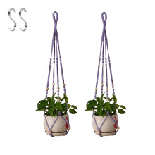 Set of 2 Purple Handmade Cotton Macrame Plant Hangers 35 Inch Boho Hanging Planter for Indoor Outdoor Décor