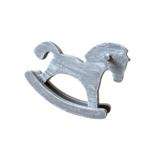 Artistic Wooden Rocking Horse Sculpture Traditional Wood-Grey