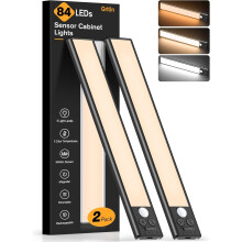 Gritin Rechargeable Under Cabinet Lights (2 Pack, 26cm) with 3 colour temperatures, 5 brightness levels, 4 modes, and motion sensor. energy class A+