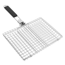 BBQ Grill Basket Stainless Steel Mesh Rack for Vegetables Fish Shrimp Even Heat Durable Handle