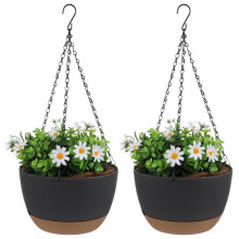 2 Set Hanging Plant Holder with Drainage Tray, Indoor Outdoor Planter Baskets for Home Décor
