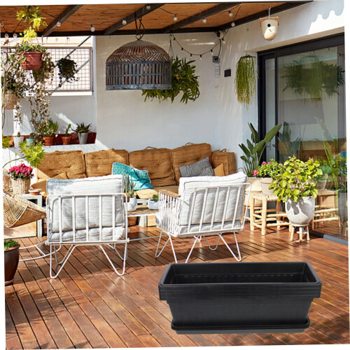 4pcs Plastic Window Box Planter with Drainage Tray, Durable Rectangular Pots for Vegetables, Herbs and Succulents 2