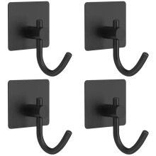 Adhesive Wall Hooks 4Pcs Stainless Steel Towel Hooks NoDrill Heavy Duty DualHook for Bathroom Kitchen Black