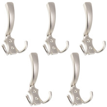 Set of 5 Triple Wall Hooks Metal Coat and Hat Hooks with Satin Finish for Bathroom and Entryway