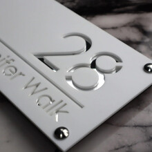 Custom Acrylic House Number Sign White Silver, Modern Laser Cut Floating Address Plaque for Home