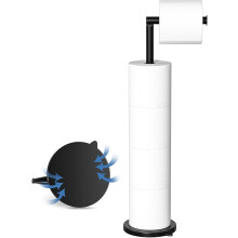 Freestanding Toilet Paper Holder Black Stainless Steel with Anti‑Slip Suction Base, 2 in 1 Roll Storage Stand for Bathroom