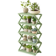 Foldable 5 Tier Bamboo Ladder Plant Stand, Space Saving Water Resistant Flower Pot Display Shelf for Indoor Outdoor Balcony Garden, Green 50cm