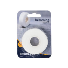 KORBOND Hemming Web 20m x 2cm white iron-on hem tape for quick fabric bonding. No sewing required, ideal for hemming, repairs, and attaching badges.