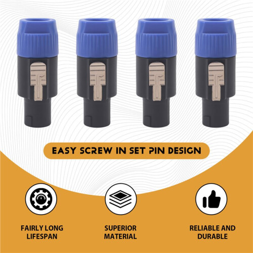 Speaker Plug Twist Lock 4 Pole Speaker Plug compatible with Neutrik Speakon NL4FC, NL4FX, NLT4X, NL2FC - 4 PACK 1