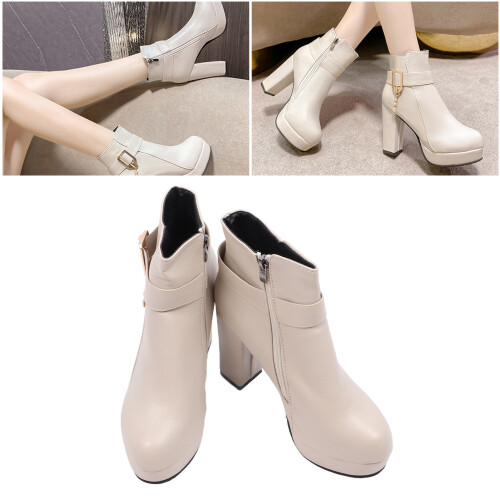 Beige PU High Heels 235mm (9.25in) Size 37 2