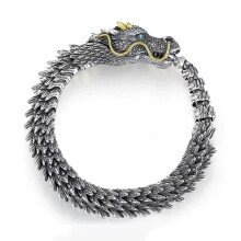 Men's Sterling Silver Dragon Bracelet S925 Zodiac Design, Handcrafted Cold Wind Style Jewelry