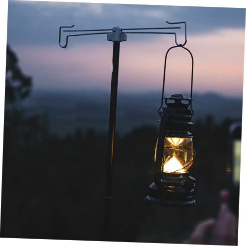 Camping Lantern Stand Adjustable Height Foldable Aluminum Double Hook Outdoor Light Rack 1