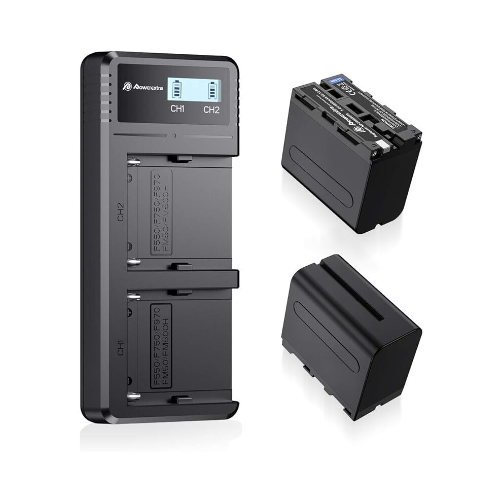 Np-F970,Np-F960,Np-F930,Np-F950,Np-F550,Powerextra 2 X 8800Mah Replacement Battery And Dual Lcd Battery Charger 000600000134