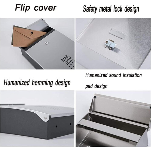 Rust Resistant Wall Mount Mailbox, Galvanized Steel Locking Mailbox for Outdoor Use, Weatherproof Secure Letter Box 2