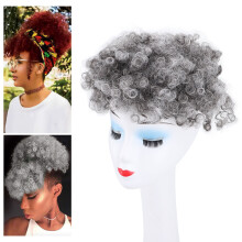 Puff Hair Bun with Bangs Drawstring Short 1B Grey