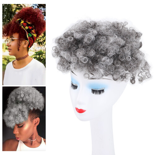 Puff Hair Bun with Bangs Drawstring Short 1B Grey